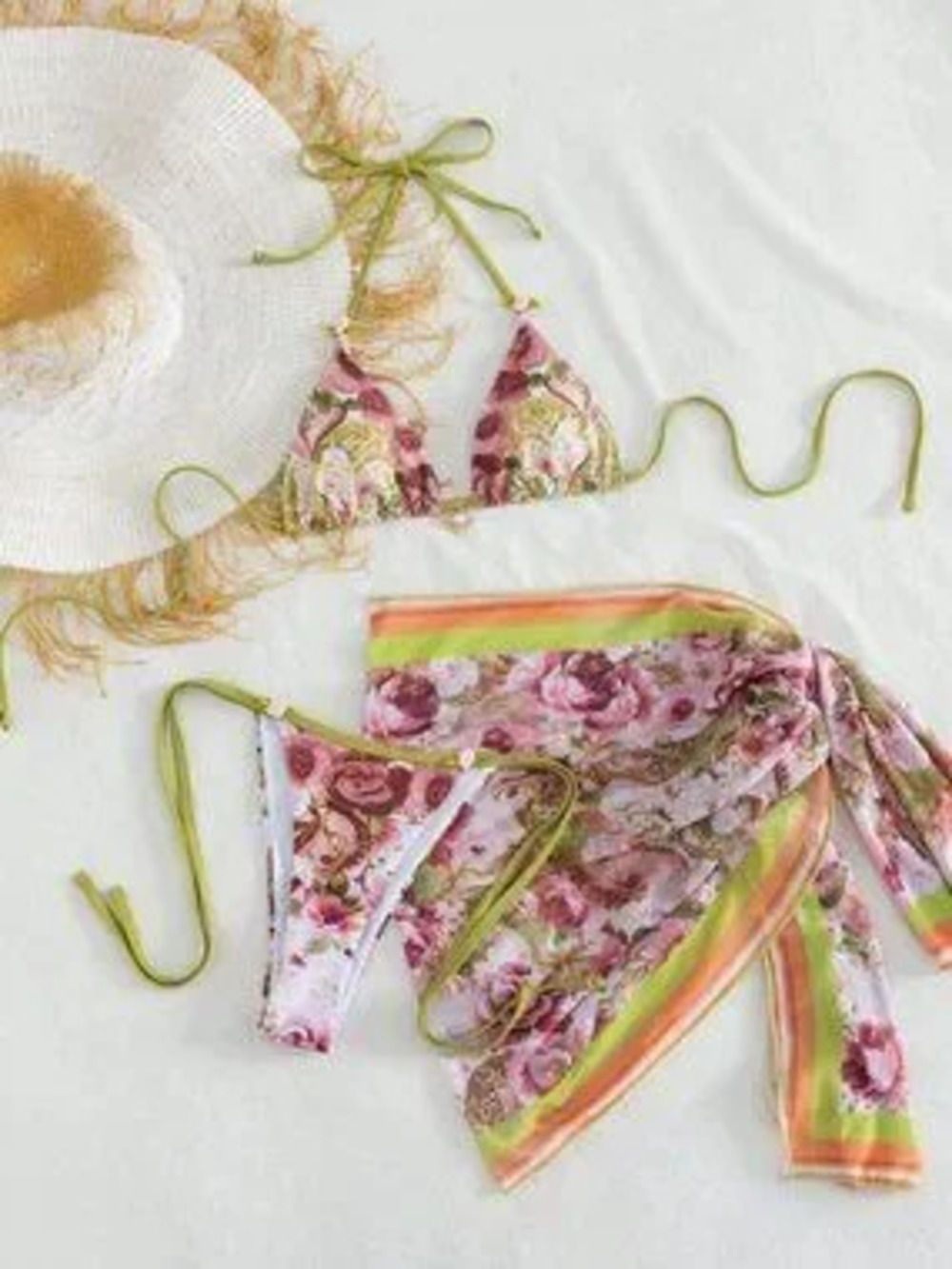 ZARA Pink Casual Women's Bikini Elegant Floral Print Halter Tie Sexy Bikini Set
